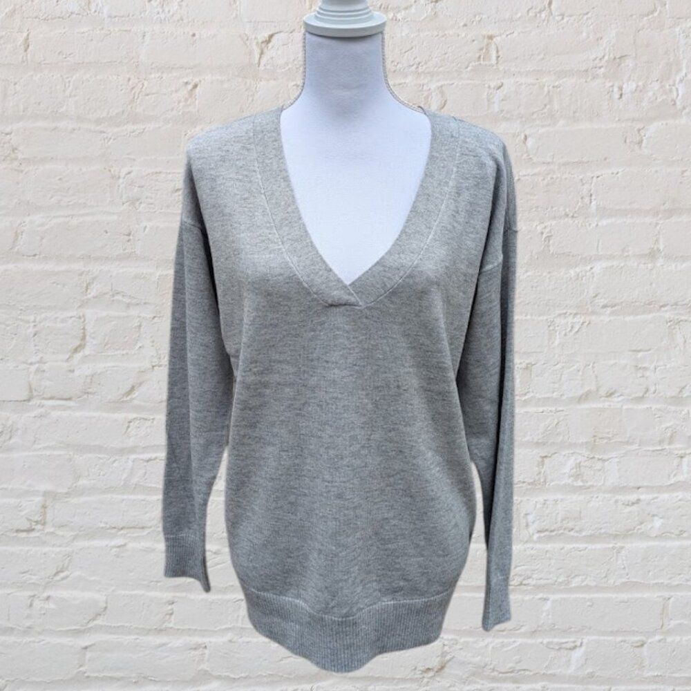 NYDJ WOMEN'S SWEATER SIDE DRAWSTRING V-NECK , GREY, SZ SMALL